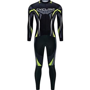 Mens Cycling Suit‎ Long Sleeve Jersey and 20D Gel Padded Tights Set Black L NEW